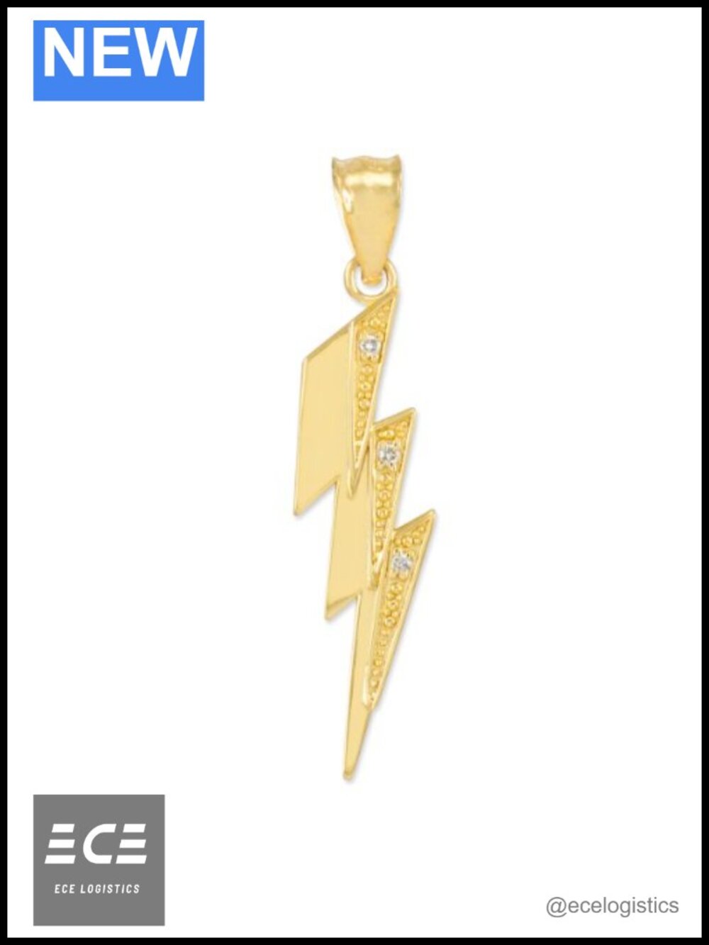 10K Yellow Gold Diamond Lightning Bolt Charm Pendant Solid Gold